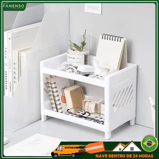 🔥BR Spot Mercadorias🔥 1 Peça Rack De Armazenamento De Plástico, Rack De Armazenamento De Mesa Simples Branco De Camada Dupla Para Casa