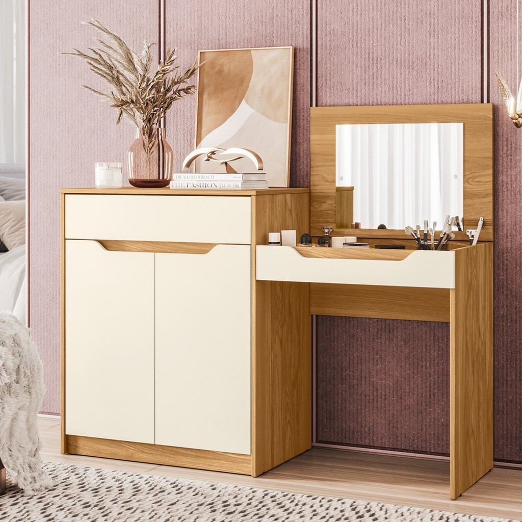 Penteadeira Escrivaninha 2 Portas 1 Gaveta Trend Cinamomo/Off White