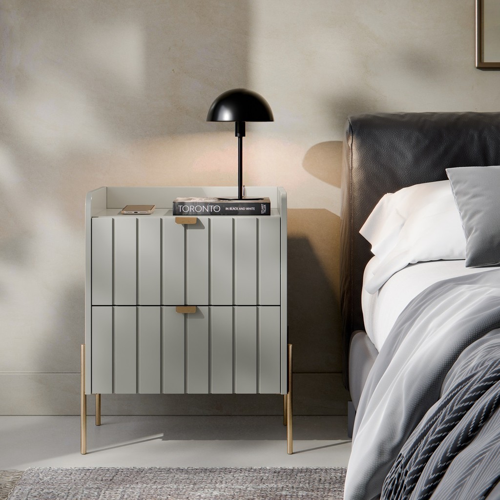 Mesa de Cabeceira Moriah 45cm MDF Para Cama Casal Pé Dourado