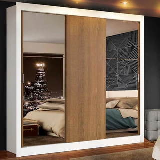 Guarda Roupa Casal Madesa Mônaco 3 Portas de Correr com Espelhos em Oferta na Shopee