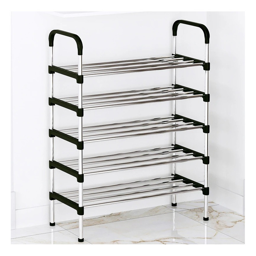 Rack Sapateira Vertical Luxo Aço Inox 5 Prateleiras 15 Pares Cor Preto ...