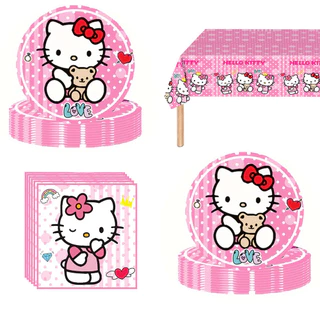 Sanrio Hello Kitty Gato Festa Tema Dia 20 Pratos , 20 Guardanapos E 1 Toalha De Mesa Suprimentos Para Conjunto De Decora