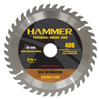 Disco de serra para madeira 7.1/4" x 40 mm 40 dentes - Hammer