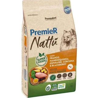 Alimento Premier Nattu Ração Cães Adultos Raças Pequenas 10,1Kg Frango Mandioquinha, Espinafre, Cúrcuma e Blackberry Proteína Bruta 25% Cachorro Dog Pet