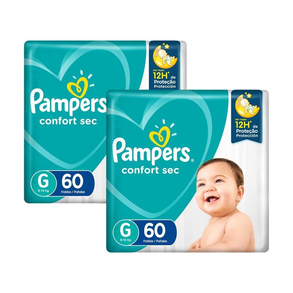 Kit Fralda Pampers Confort Sec Super Tamanho G 120 Tiras