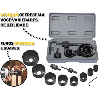 Kit Jogo Serra Copo 11 Peças Para Madeira Gesso Com Estojo DIY Excelente Escolha