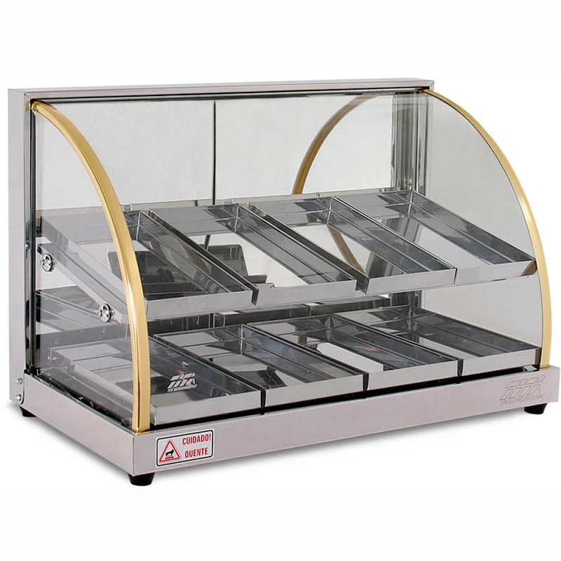 Estufa Vitrine Elétrica Curva Duplo Quente 8 Bandejas Inox T