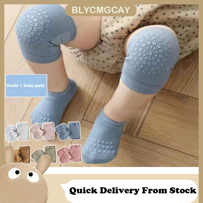 2Pcs Baby Knee Pads Sock Set Meias De Joelheira Sólidas Cor Não Deslizante E Joelheiras Para Crianças