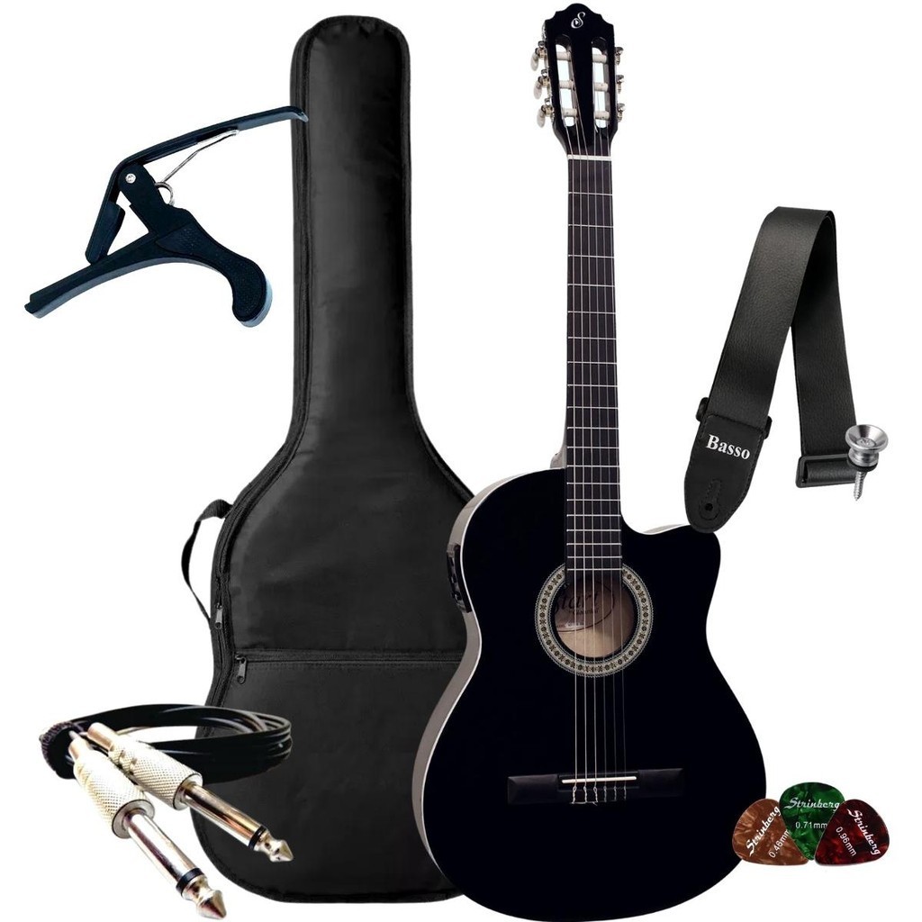 Kit Violao Giannini Elétrico Start Nf14 Nylon + Capa Correia Cabo Capotraste