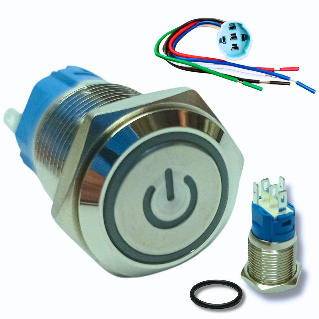 Botão Metal Led Inox 16mm C/ Conector Chicote 12/24v C/Trava | Shopee ...