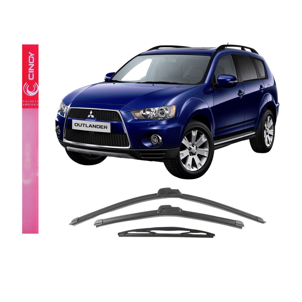 Kit 3 Palhetas Mitsubishi Outlander 2008 2009 2010 2011 2012 2013 Limpador De Parabrisa Dianteiro + Traseiro CINOY