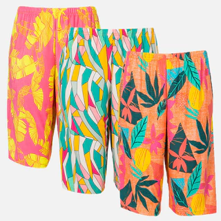 Kit 3 Bermudas Liganete Feminina Estampada Com Cós Elástico
