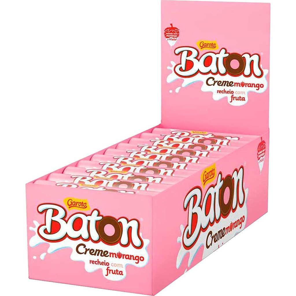 DISPLAY Chocolate Baton Garoto Creme Morango Caixa C/30 Unidades ...