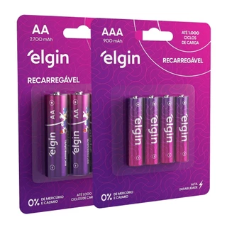 4 Pilhas Aa 2700mah E 4 Aaa Palito 900mah Recarregável Elgin
