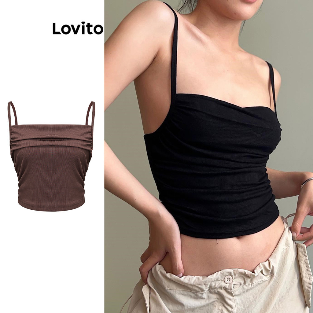 Lovito Regata Básica com Babados e Amarração para Mulheres LNA16188 (Multicolorido)