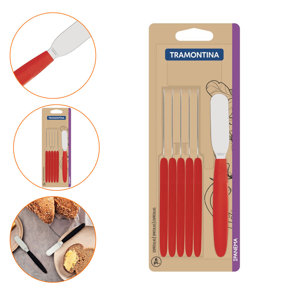 Espátulas Manteiga Tramontina Ipanema 6P Aço Inox Vermelho