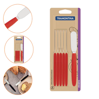 Espátulas Manteiga Tramontina Ipanema 6P Aço Inox Vermelho