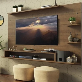 Painel para TV até 60 Polegadas Madesa Alfa com Prateleiras e Nichos - Rustic em Oferta na Shopee