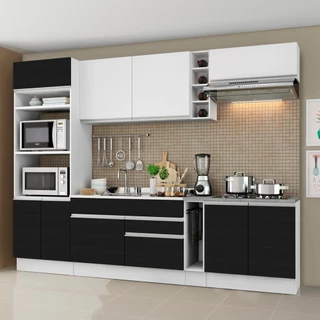 Cozinha Completa Madesa Vicenza com Armário e Balcão (Sem Tampo e Pia) - Branco/Preto/Branco em Oferta na Shopee