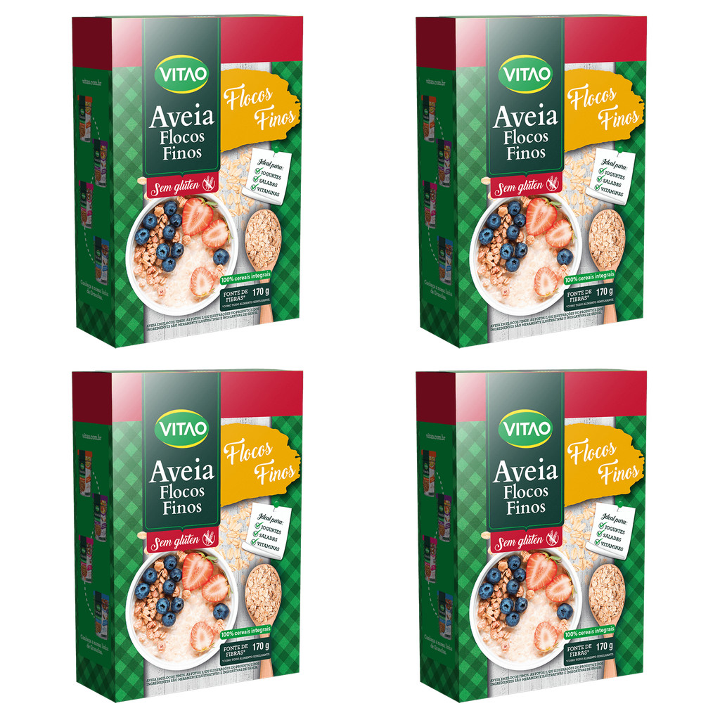 Kit 4 Un Aveia Flocos Finos Sem Glúten Vitao 170G | Shopee Brasil