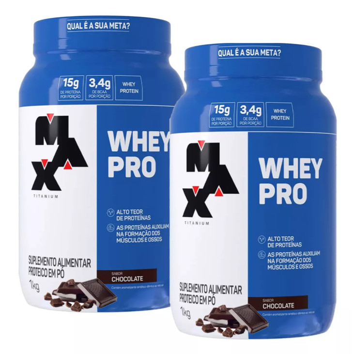 2x Whey Pro Protein Concentrado 1Kg - Max Titanium - Ganho de Massa ...