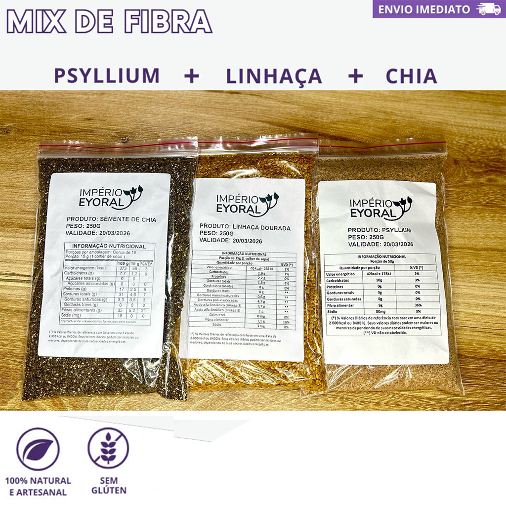 Kit Mix de Sementes Chia + Linhaça + Psyllium Fibras Low Carb Total ...