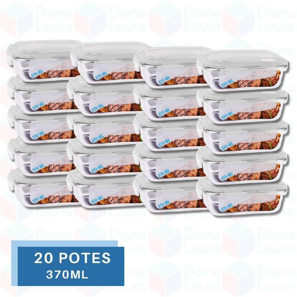 Conjunto 20 Potes Vidro Hermético Mantimentos Marmita 370ml