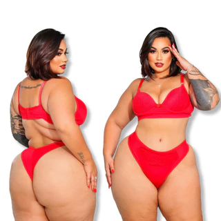 Kit 4 Conjuntos Plus Size Fio Dental Calcinha e Suitã Renda