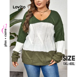 Lovito Suéteres femininos plus size curvos casuais patchwork colorblock LNL60149