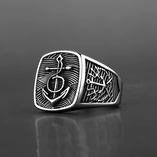 Anel De Bússola De Aço Inoxidável Puro Viking Anchor Sólido Para Homens Tamanho 7-13