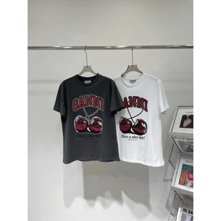 Branco e cinza duas cores GANNI 24 verão novo feminino cereja estampado em algodão com gola redonda solta camiseta casual/manga curta
Cor: branco/cinza escuro
Tamanho: 34-36-38(S M L)