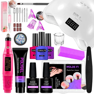 Kit Para Unhas Gel Cabine 48W Polygel Alongamento Barato Molde F1 Top Coat Primer + Lixa Lixadeira Caneta
