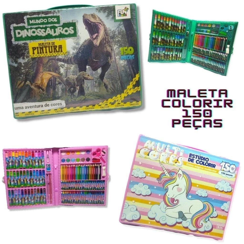 Baratinha Novidade Maleta/Estojo de Canetinha de Dinossauro com 150 peças Oferta especial