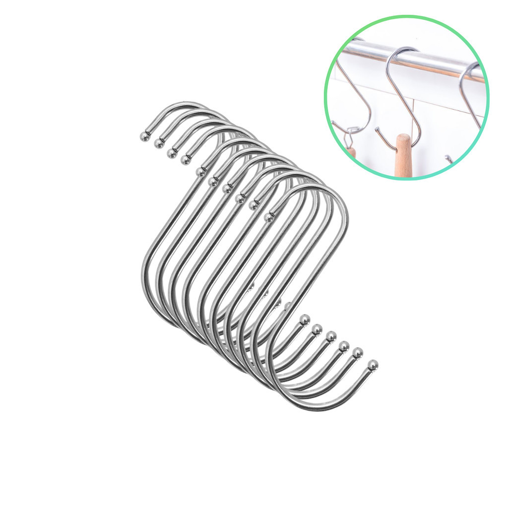 Kit 10 Ganchos Multiuso Tipo S Aço Inox Organizador Cozinha