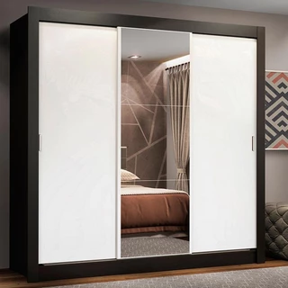 Guarda Roupa Casal Madesa Lyon Plus 3 Portas de Correr com Espelho 4 Gavetas em Oferta na Shopee