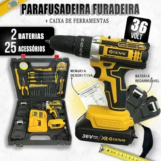 Parafusadeira Furadeira Sem Fio Impacto 2 Bateria Maleta 36v 35N/M