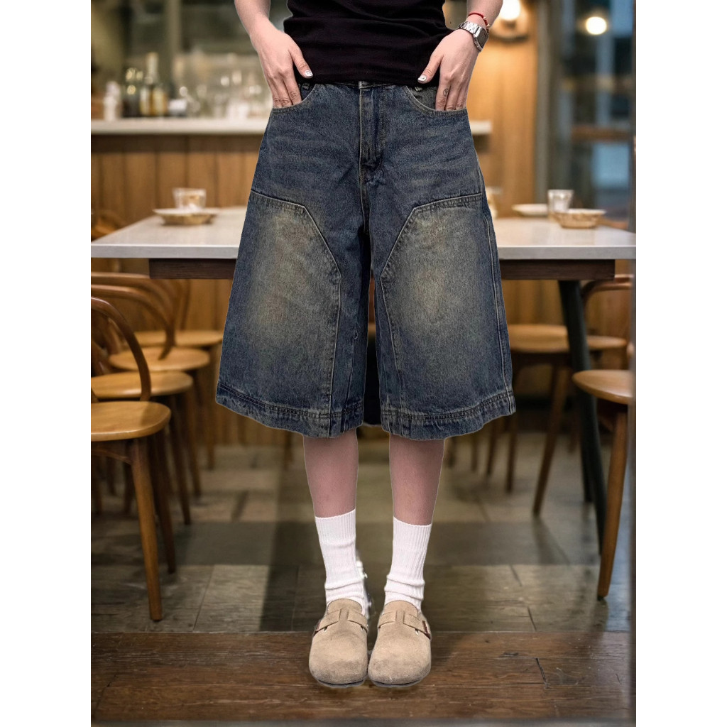 Y2k Vintage Baggy Jorts Homens Mulheres Perna Larga Cinco Pontos Jeans Coreano Streetwear Casual Oversize Calças De Gang