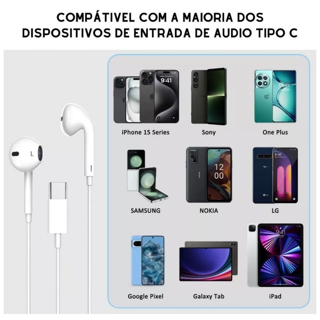 Fone de Ouvido Tipo-C Compatível Com Adroid e Iphone Original | Shopee ...
