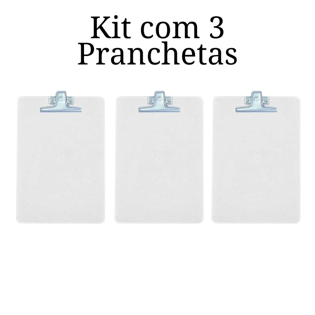 Kit com 3 Pranchetas Acrílica A4 com Prendedor