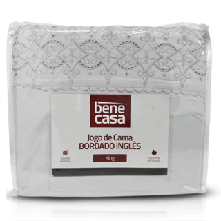 Jogo De Cama King Bordado Inglês Lençóis e Fronha Bene Casa em Oferta na Shopee