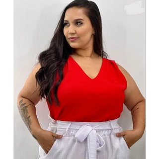 Blusa Plus Size Feminina Pregas Alça Larga 48/50/52/54