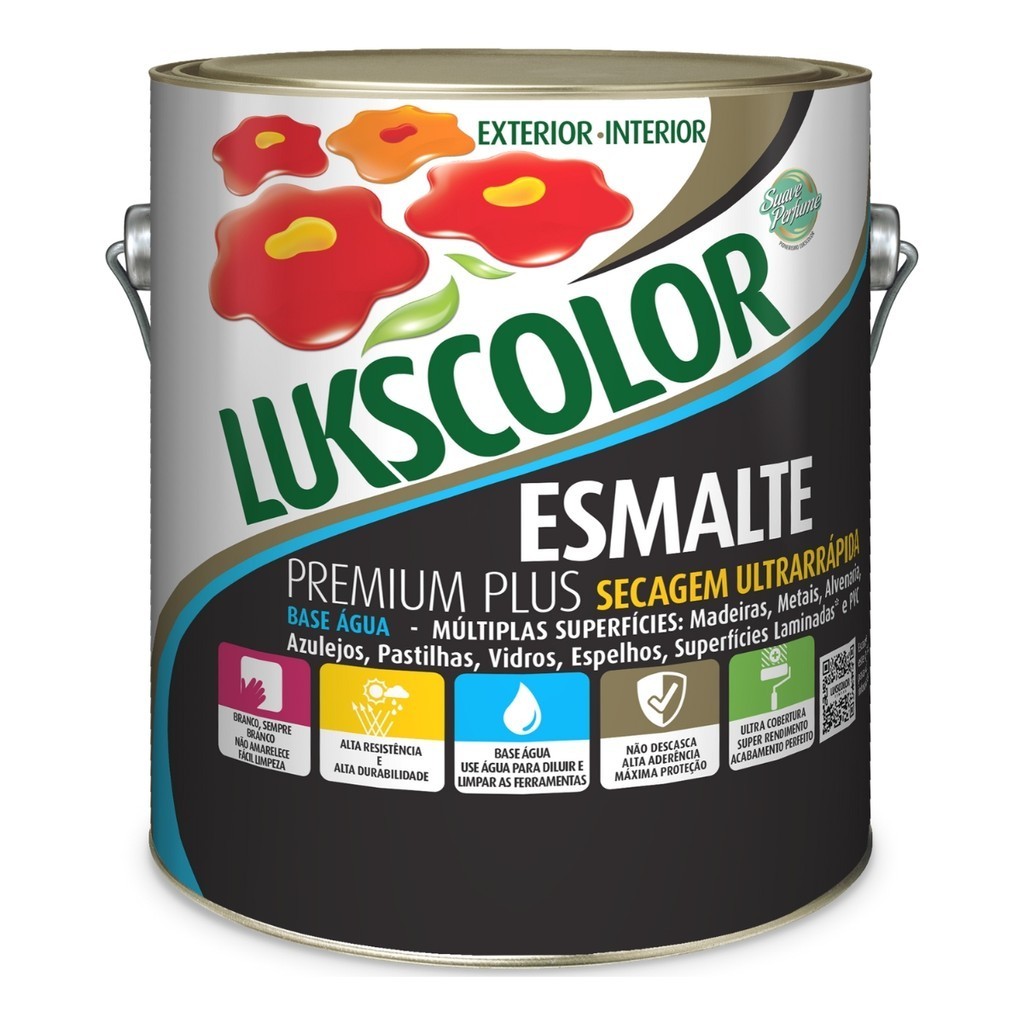 Tinta Esmalte Base Água Premium Plus Fosco 3,6L Metal Aço Madeira PVC ...