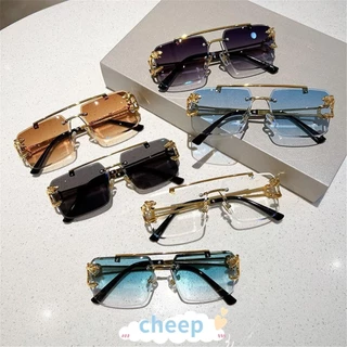 CHEEP Óculos De Sol Sem Borda , Metálicos UV400 Cheetah Double Bridge Gradient Eyewear Para Mulheres E Homens