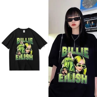 Camiseta De Manga Curta Com Estampa De Billie Eilish/Hip Hop/Rapper/Retrô/ Promoção