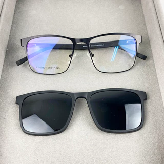 Armação Oculos Masculina Para Grau Em Metal Quadrado Resistente + Clipon Polarizado PZ10162T