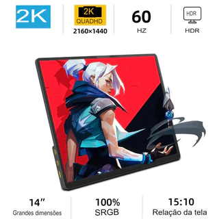 Monitor - ZSUS Portátil, 14" Polegadas, Xbox, PS4, 5 interruptor, 2160x1440, 60Hz, PM14A-2K