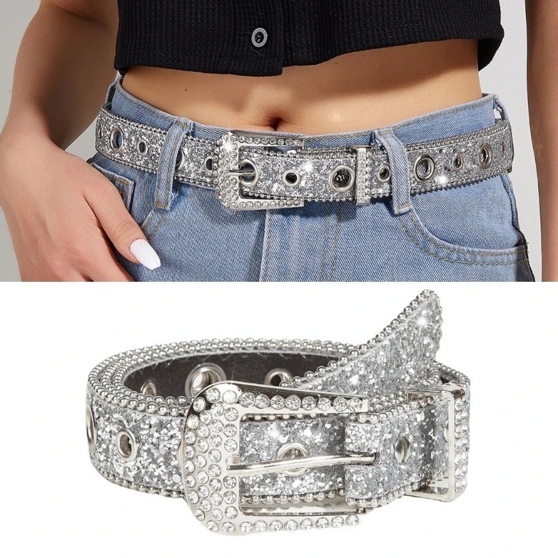 Cintos De Strass Brilhantes Y2K – Cinto Feminino Com Fivela De