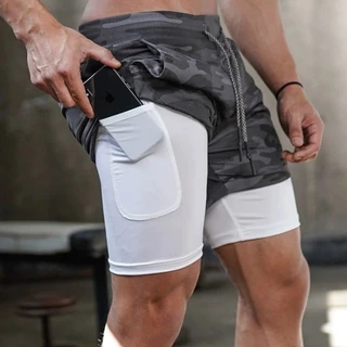 Summer Thin Double-Layer Training Running Shorts Homens podem colocar telefones celulares esportivos dedicados à secagem rápida e respirável