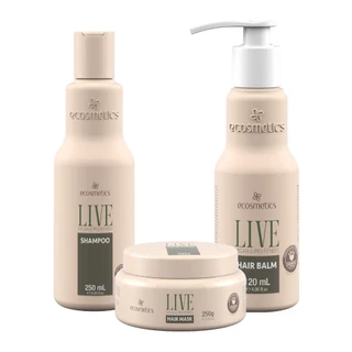 Kit Ecosmetics Vegan Live Shampoo 250ml, Máscara Pro Fitness 250ml, Balm Pro Fitness 120ml