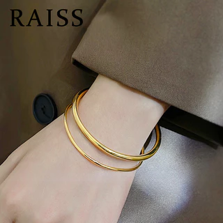 Pulseira Banhada A Ouro De Titânio Inoxidável Design Liso Brilhante Simples Elegante Para Mulheres